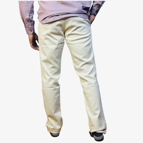 Men's Cream Cotton Casual Pants | Regular Fit Everyday Pants